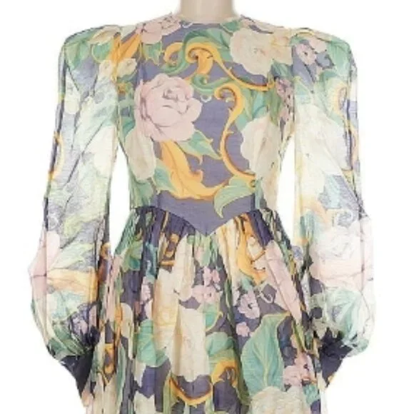 Leo Lin Jordana long Balloon Sleeve Organza Gown (VERY LOVELY) silk/linen dress - Picture 2 of 11